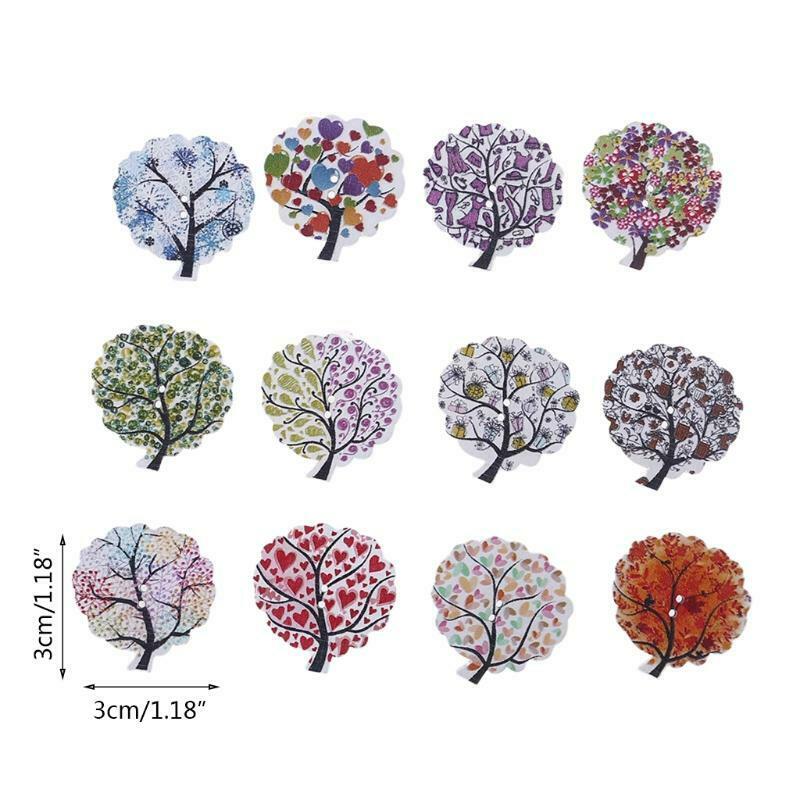 25 Pcs Painted Tree Cartoon Wooden Sewing Buttons Bulk Assorted Cute Pattern