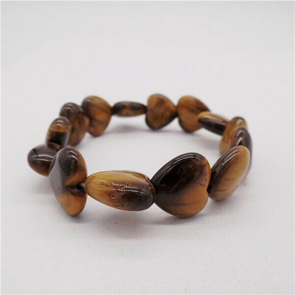 1 Strand Natural Tiger Eye Gem Heart Beads Hand Row Elastic Bracelets HH9712