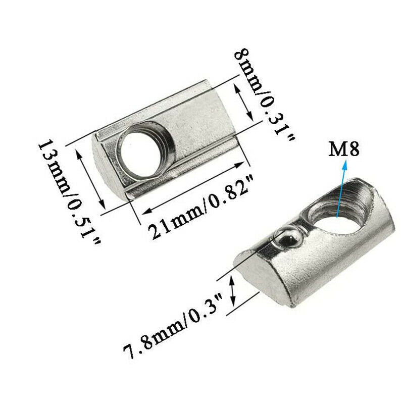 2X(30Pcs M8 T Slot Nuts Roll-In Sp Ball Loaded Elastic Nuts for 3030 SeriesU2Z6)