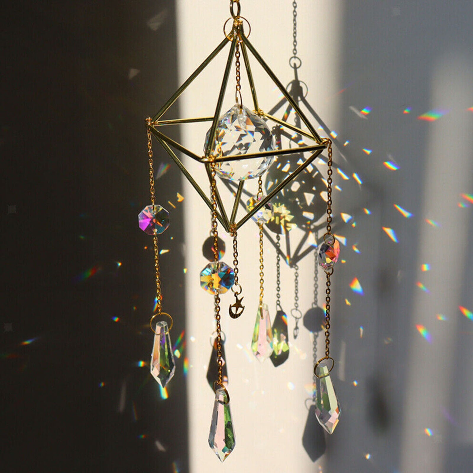Natural Crystal Suncatcher Rainbow Catcher Hanging Prism Home Decor Art Window