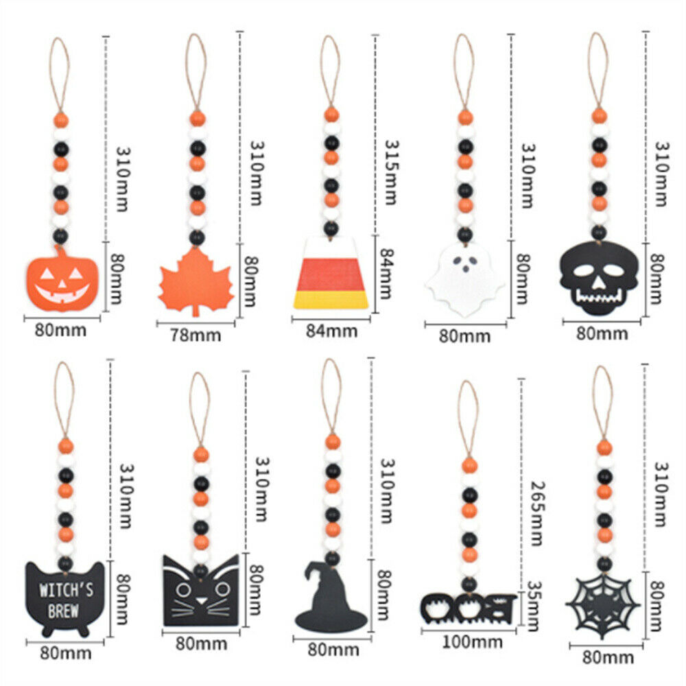 Lot of 10 Wood Halloween Characters Ornaments Beaded Wall Door Hanging Decors