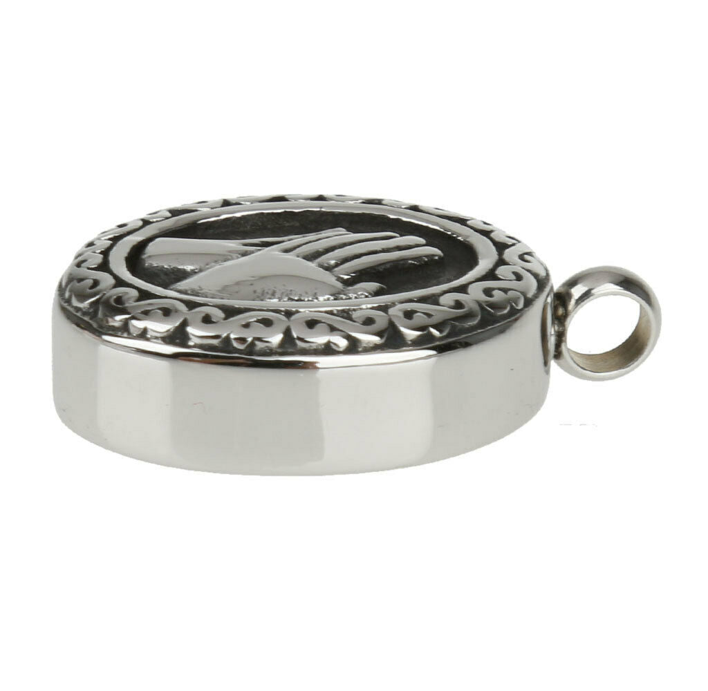Stainless Oval hand in hand Cremation Keepsake Memorial Ash Pendant Locket