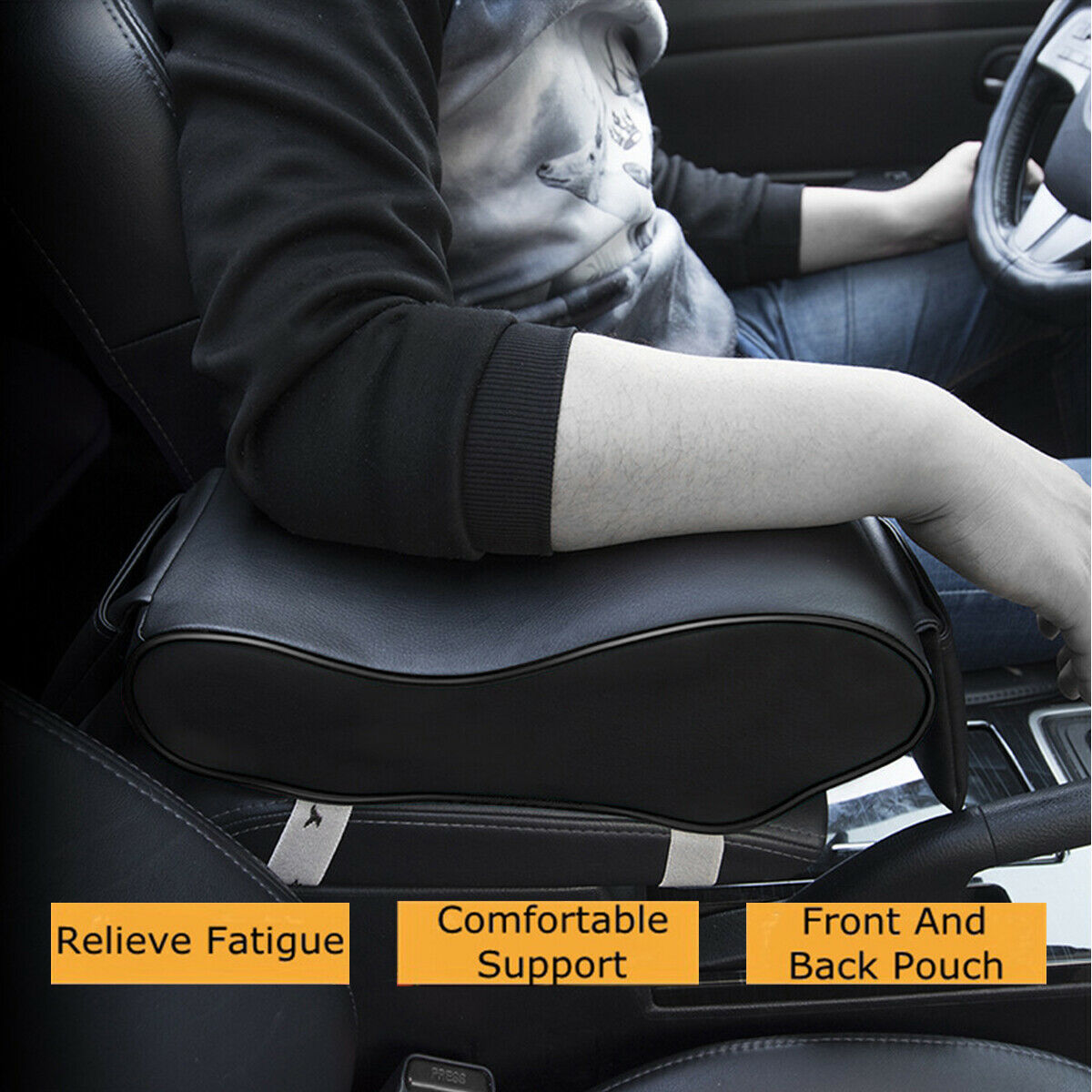 Black Leather Car Armrest Box Pad Heighten Mat Comfortable Universal for Car SUV