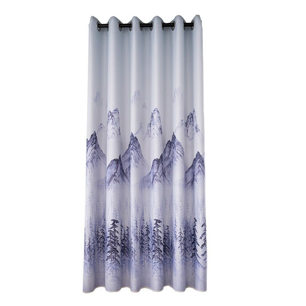 Punching Thicken Printing Curtain Blackout Drapes100x200cm Blue landscape