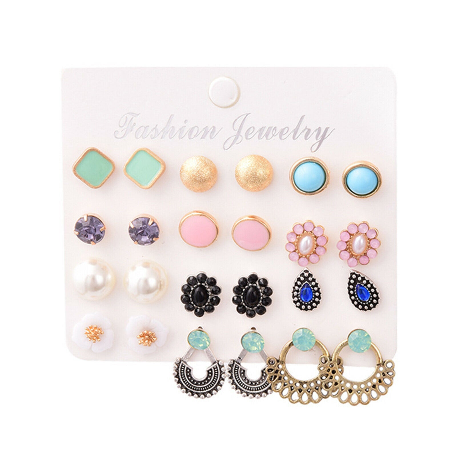 12 Pairs Crystal Earrings Glass Rhinestone Set for Women Weddings Jewel