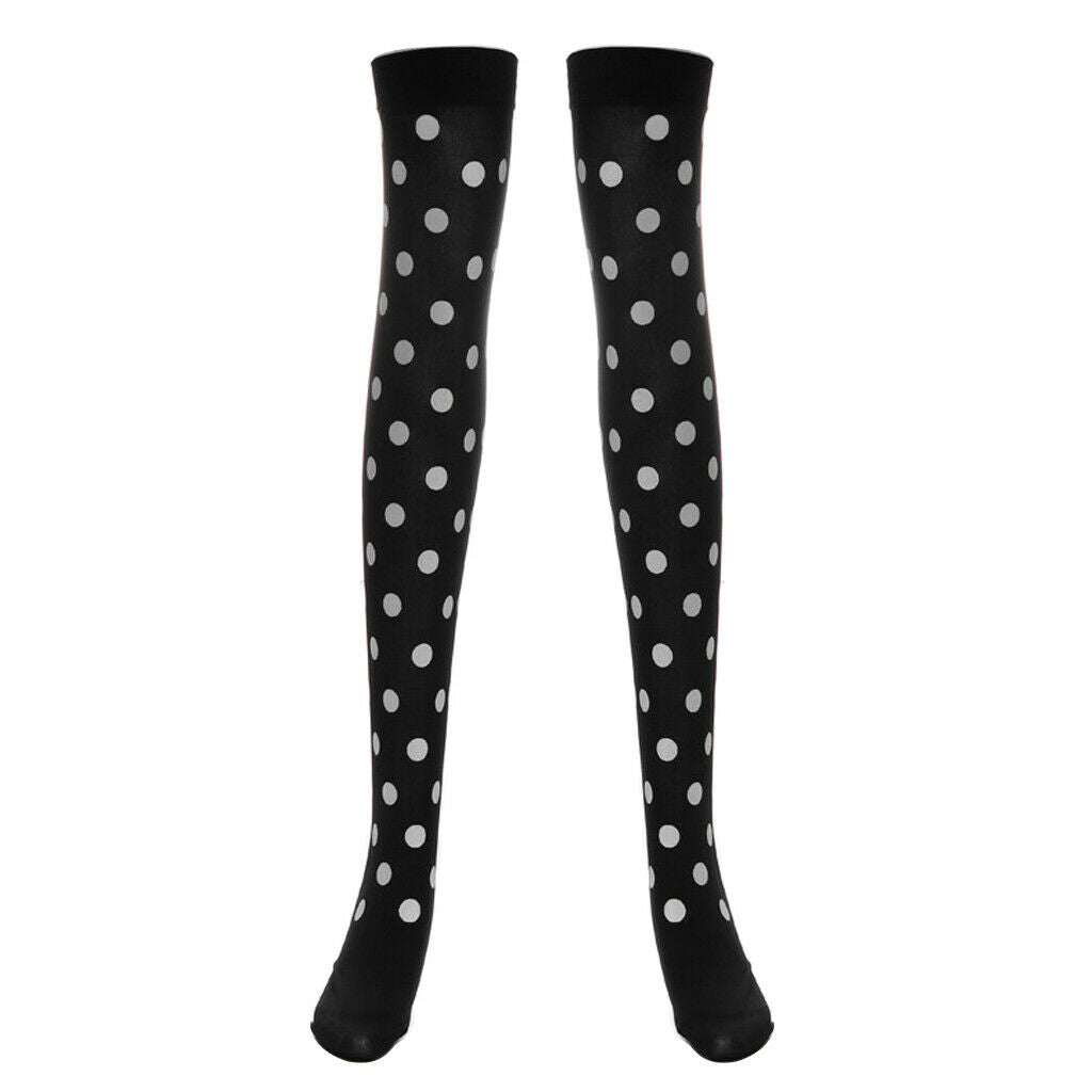 Women Halloween Thigh High Long Stockings Over Knee Costume White Dot