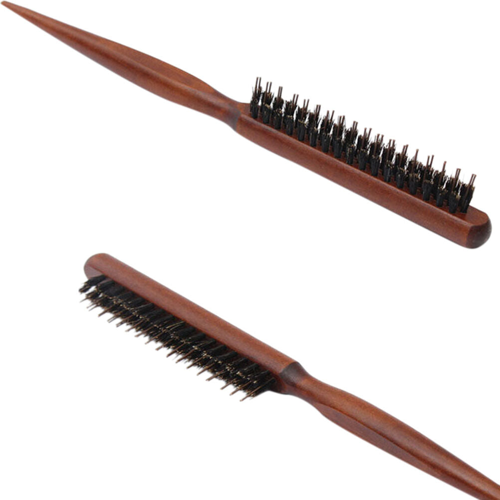 1X Wood Handle Natural Boar Bristle Hair Brush Fluffy Comb Hairdressing Ba.l8
