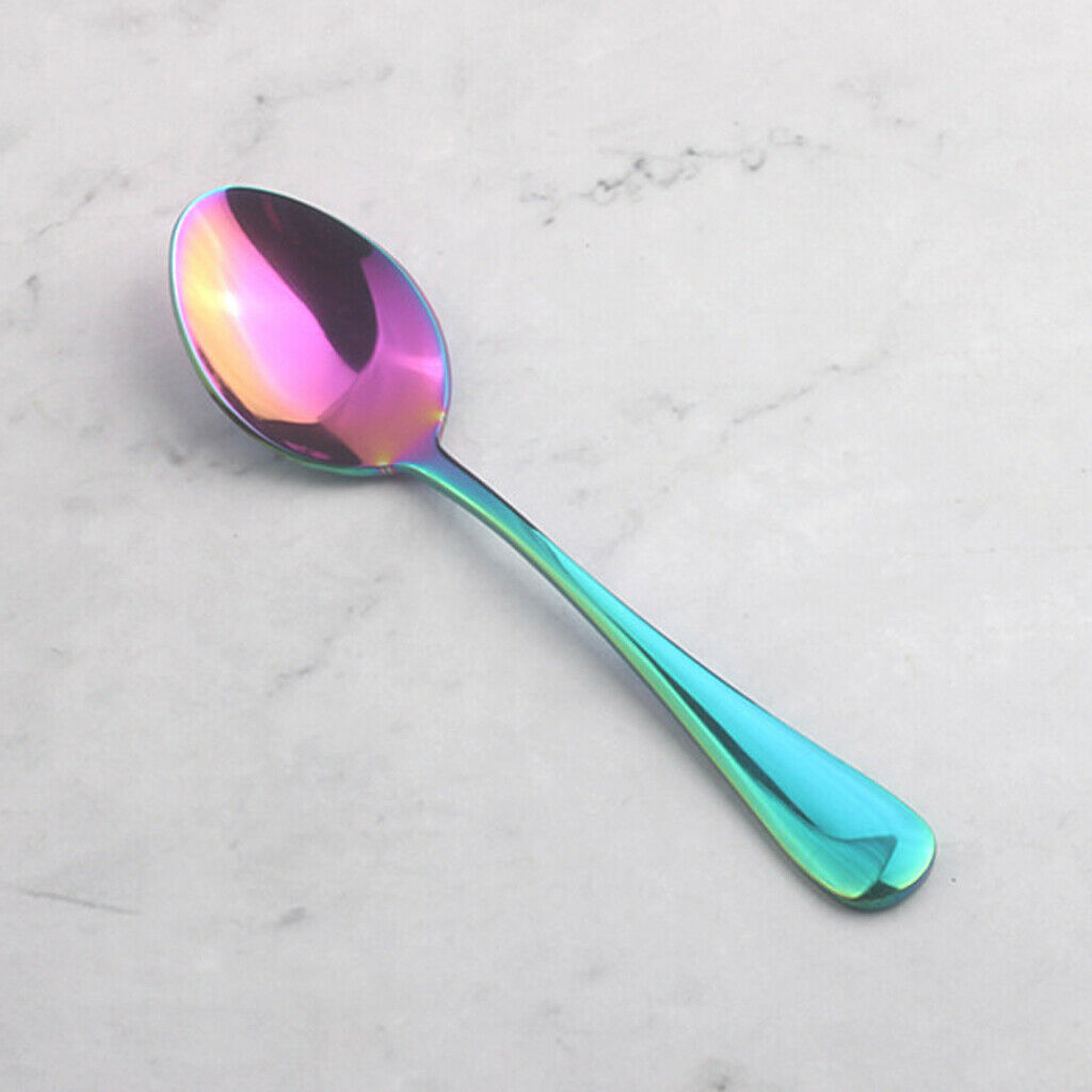 3pcs Durable Tea Spoon, Cutlery, Dessert Spoons, Stainless Steel Colorful
