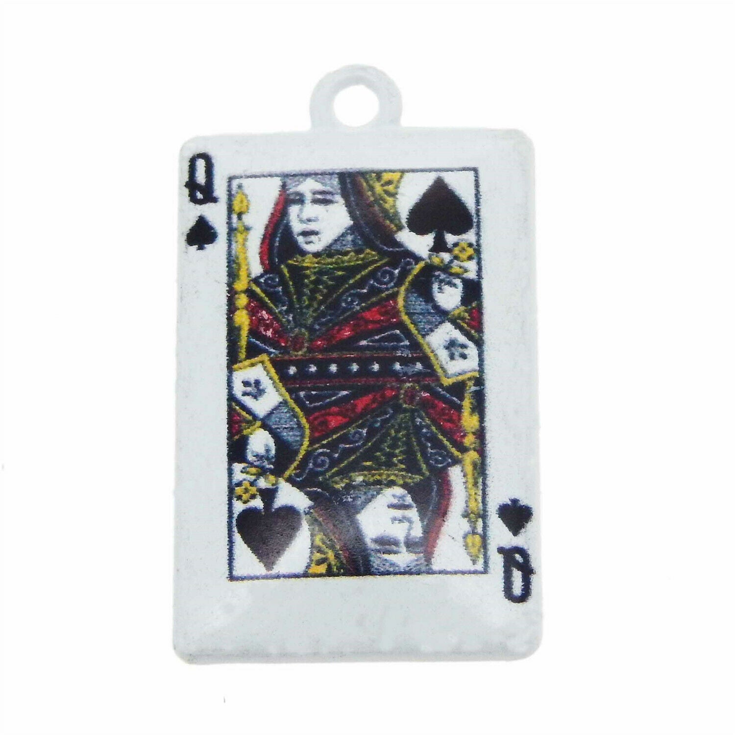 10pcs/lot Alloy Jewelry Pendants White Diamond Queen Poker Charms Accessories