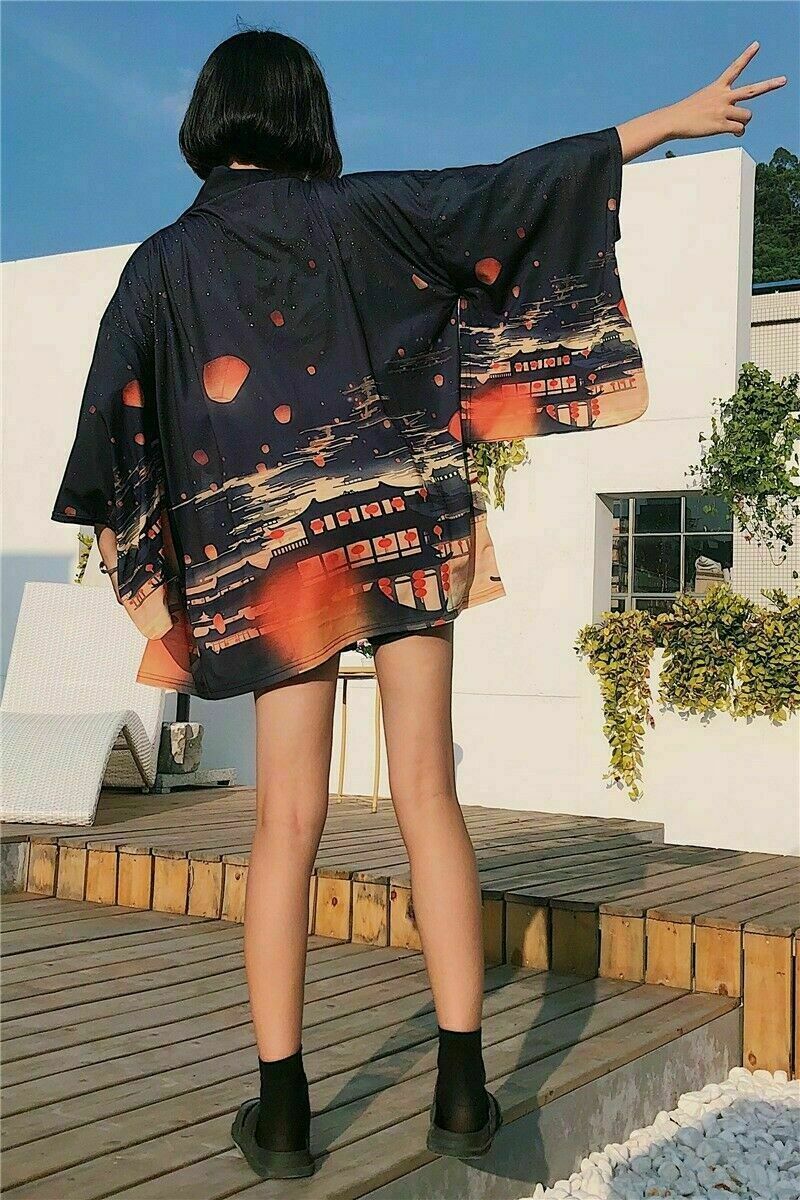 Women Retro Kimono Cardigan Jacket Coat Yukata Haori Harajuku Japanese