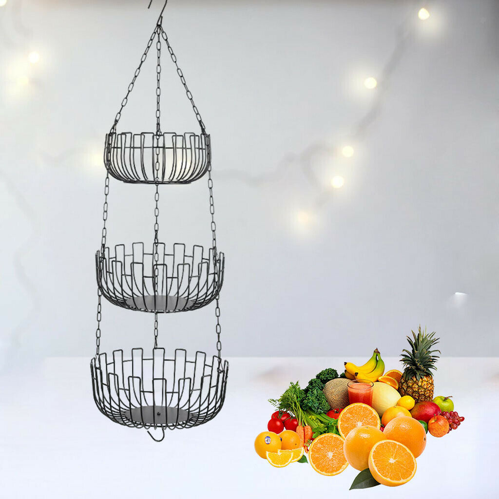 Iron Art 3 Tier Hanging Fruit Basket Holder Kitchen Storage Rack Heavy Duty