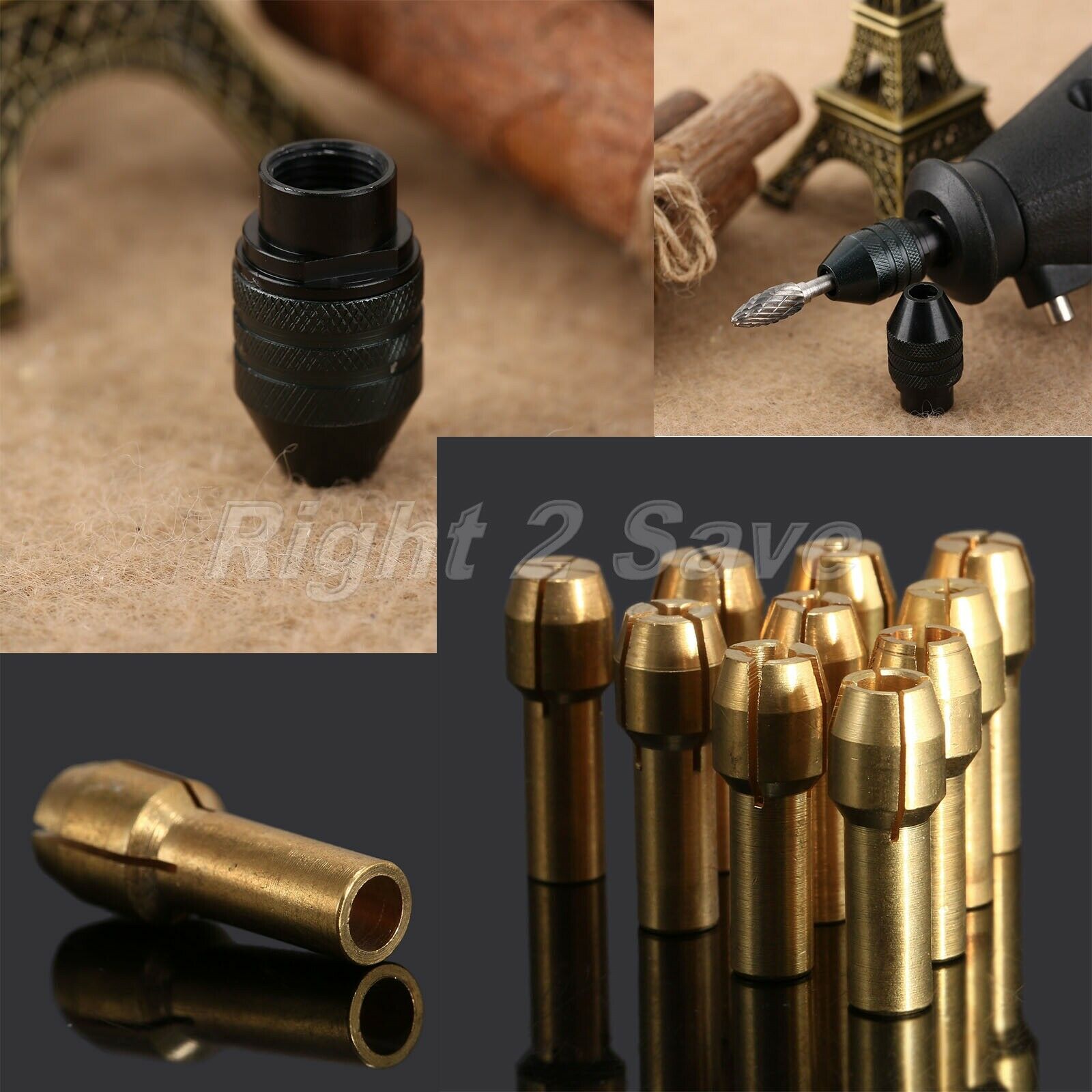 0.5mm-3.2mm Brass Collet Bits & Long Tail Keyless Drill Chuck Rotary Tools R2S