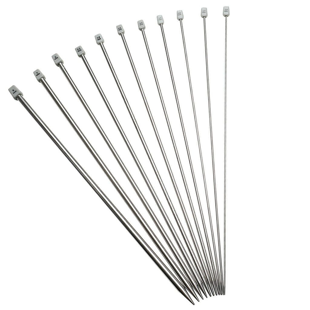 22Pcs 11Sizes 25cm Knitting Needles Straight Single Pointed Knitting Needles