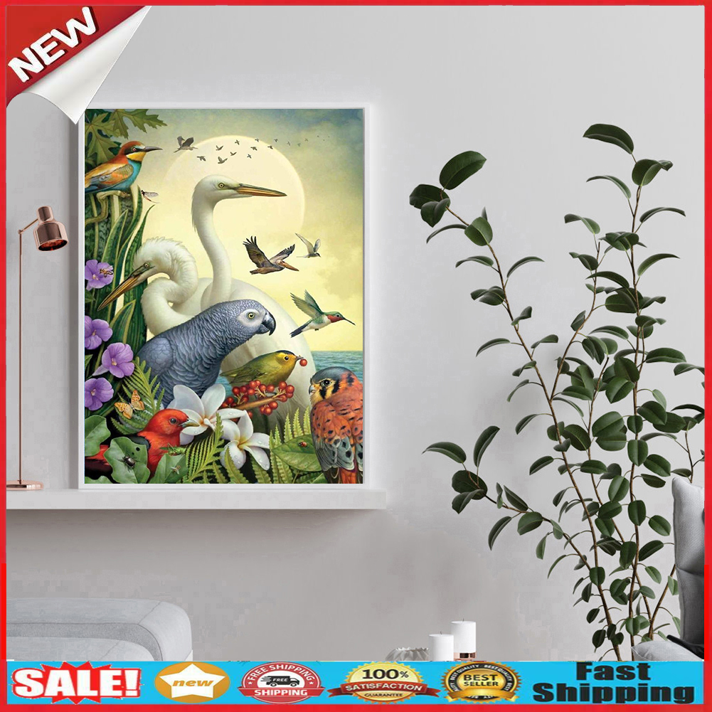 5D DIY Diamond Painting Full Round Drill Moon Birds Picture of Rhinestone @