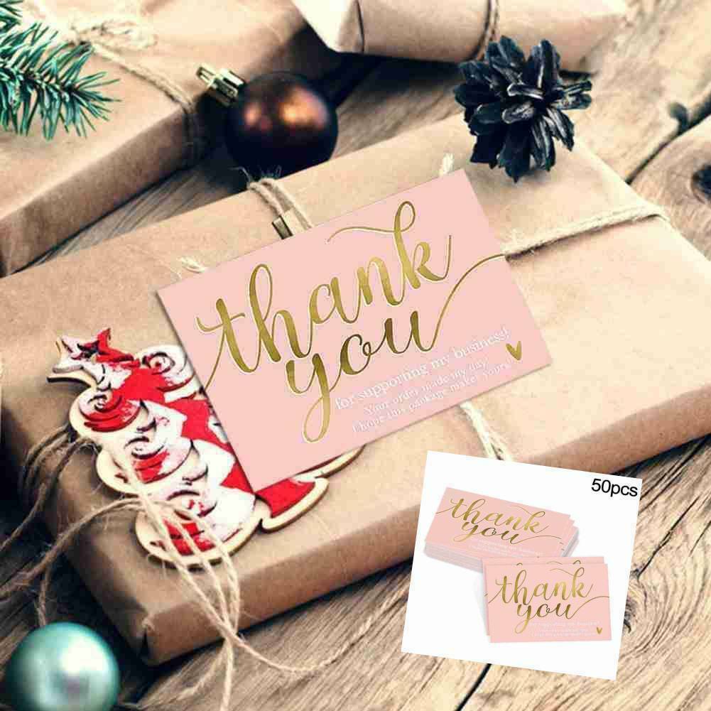 50 Pcs Pink Thank You Card Businesses Greetings Card Praise For Small NEW