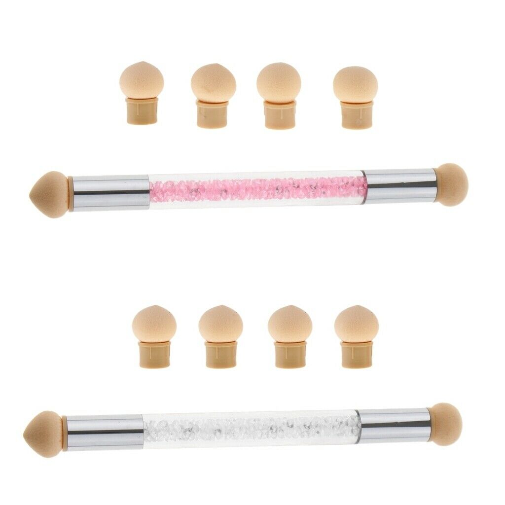 2Pcs Nail Art Sponge Brush Paint Dotting Gradient Blooming UV Gel Pen 2 Way