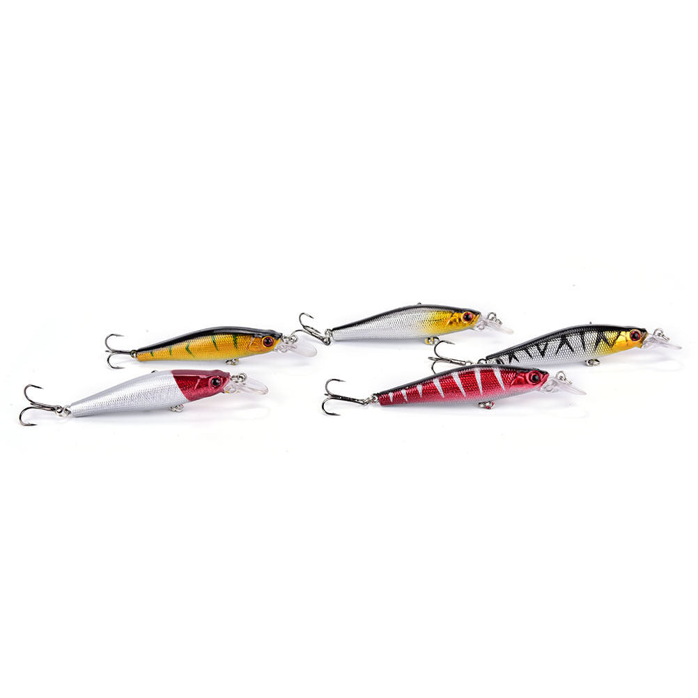 5x/set plastic minnow fishing lures floating rattles bass crankbait 8.5cm/ Lt