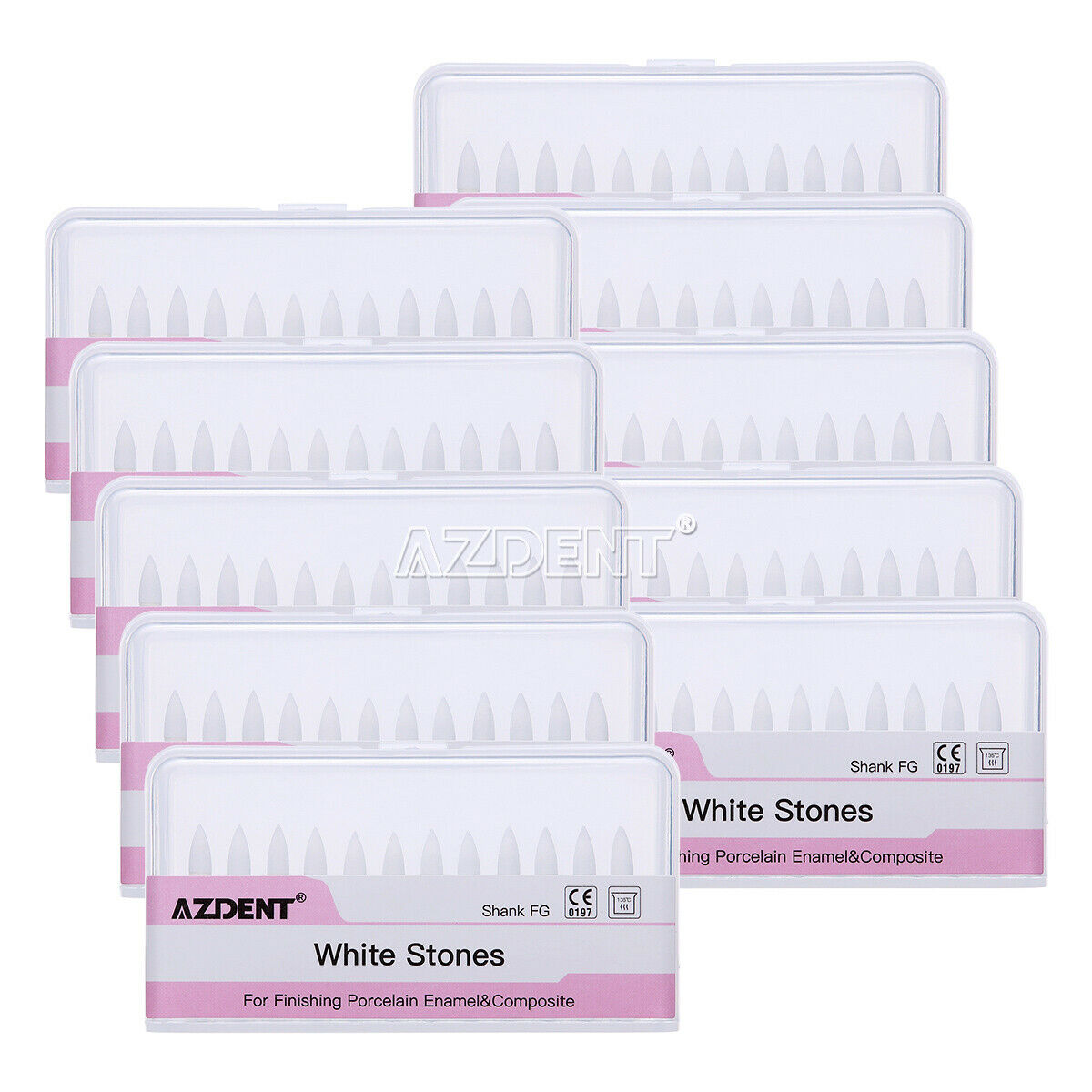 10Kits AZDENT Dental Flame Shape White Stone Polishing Polisher FG Burs Abrasion
