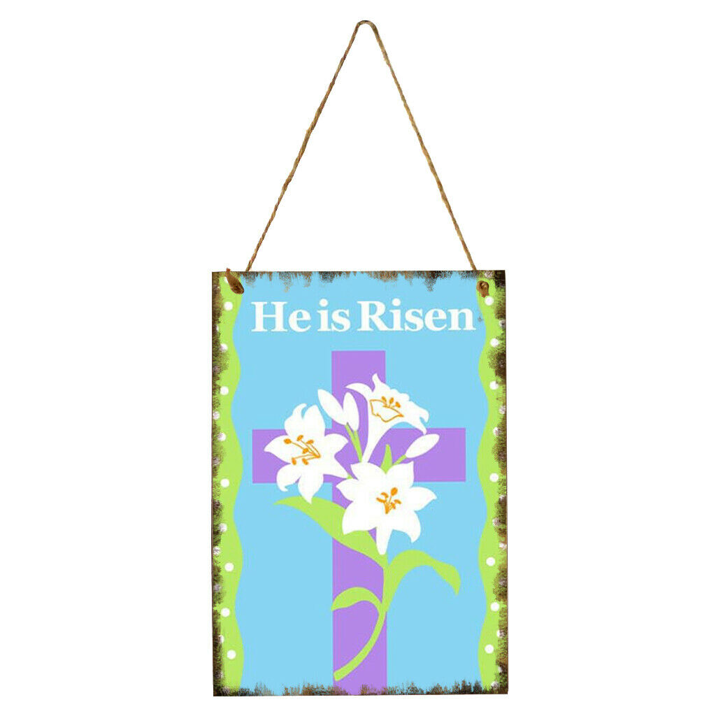 Easter Hanging Sign Ornament Bunny Plaque w/ String Door Home Decor Cross