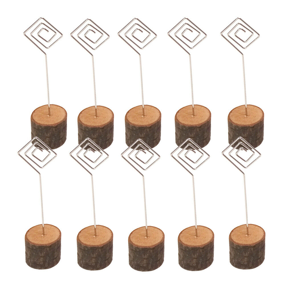 10x Card Holders Table Number Stands Swirl Wire Wooden Base Clip Wedding