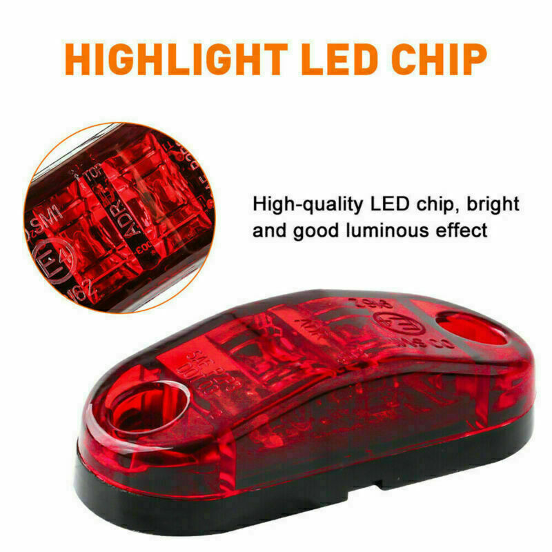 10Pcs Red 2 LED Light Oval Car Clearance Truck Trailer Side Marker Tail Lamp 12V