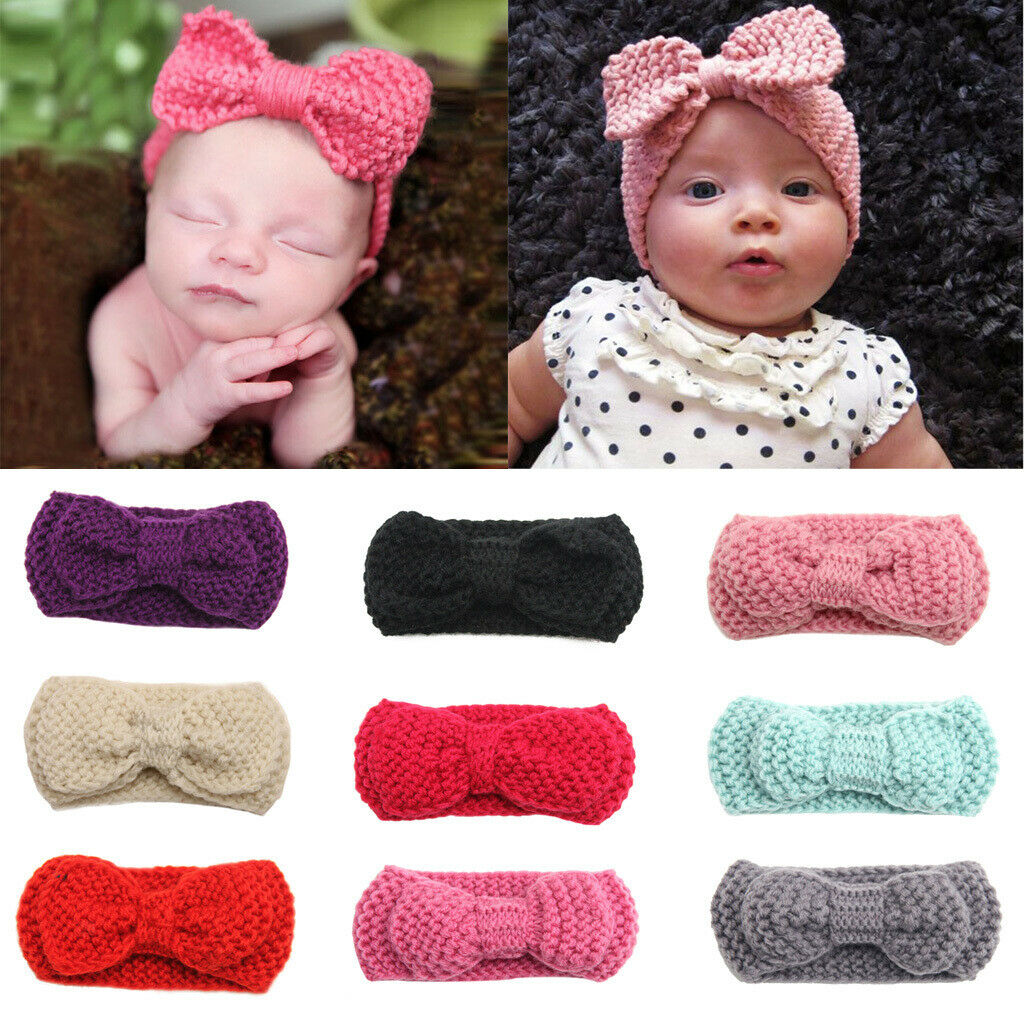 2x Girls Headband Hair Bow Crochet Hairband Newborn Baby Toddler Hair Accessory