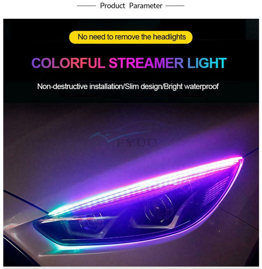 2× 12V RGB Waterproof Universal Car Styling DRL Flexible Soft LED Strip Light