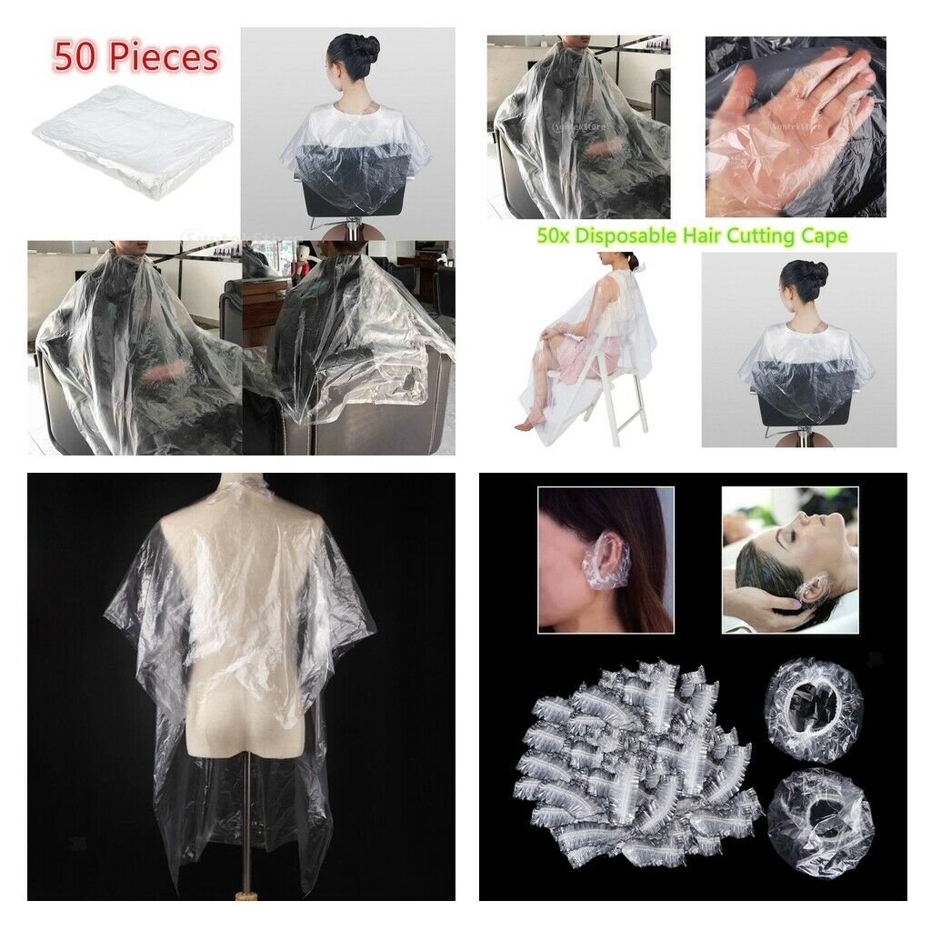 100x Disposable Hair Cut Salon Gown Dyeing Capes Apron + 100x Ear Cover