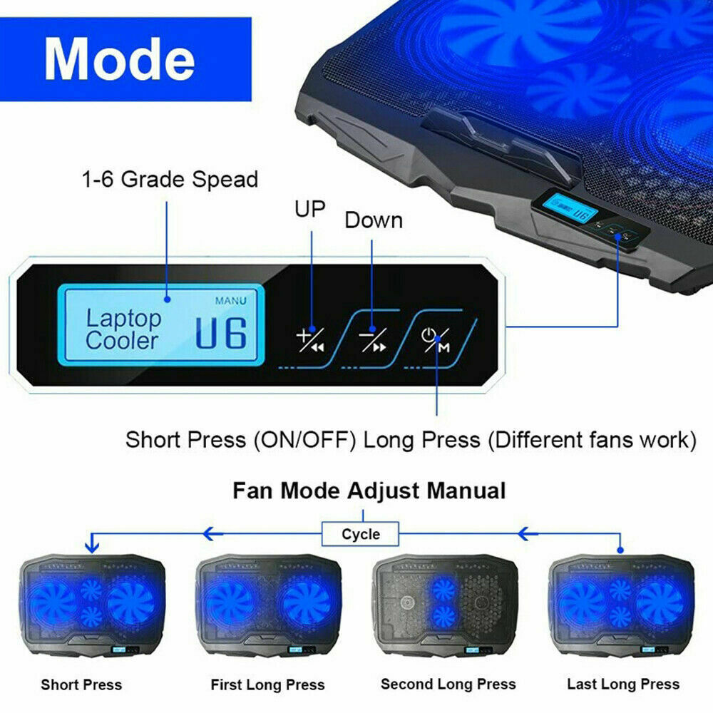 Gaming Laptop Cooler Pad with USB 4 Cooling Fans Adjustable Stand LED Backlight