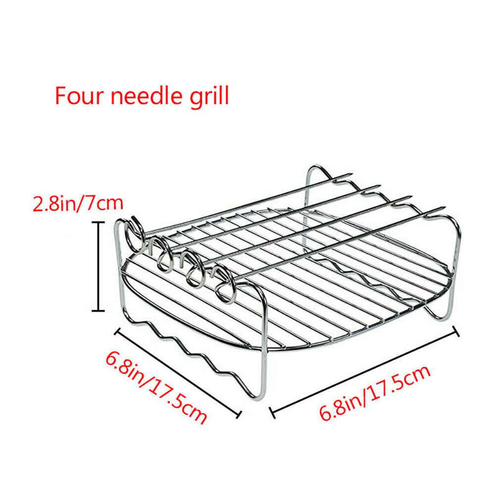 1Pcs Baking Tray Skewers Air Fryer Stainless Steel Holder BBQ Rack Double-deck