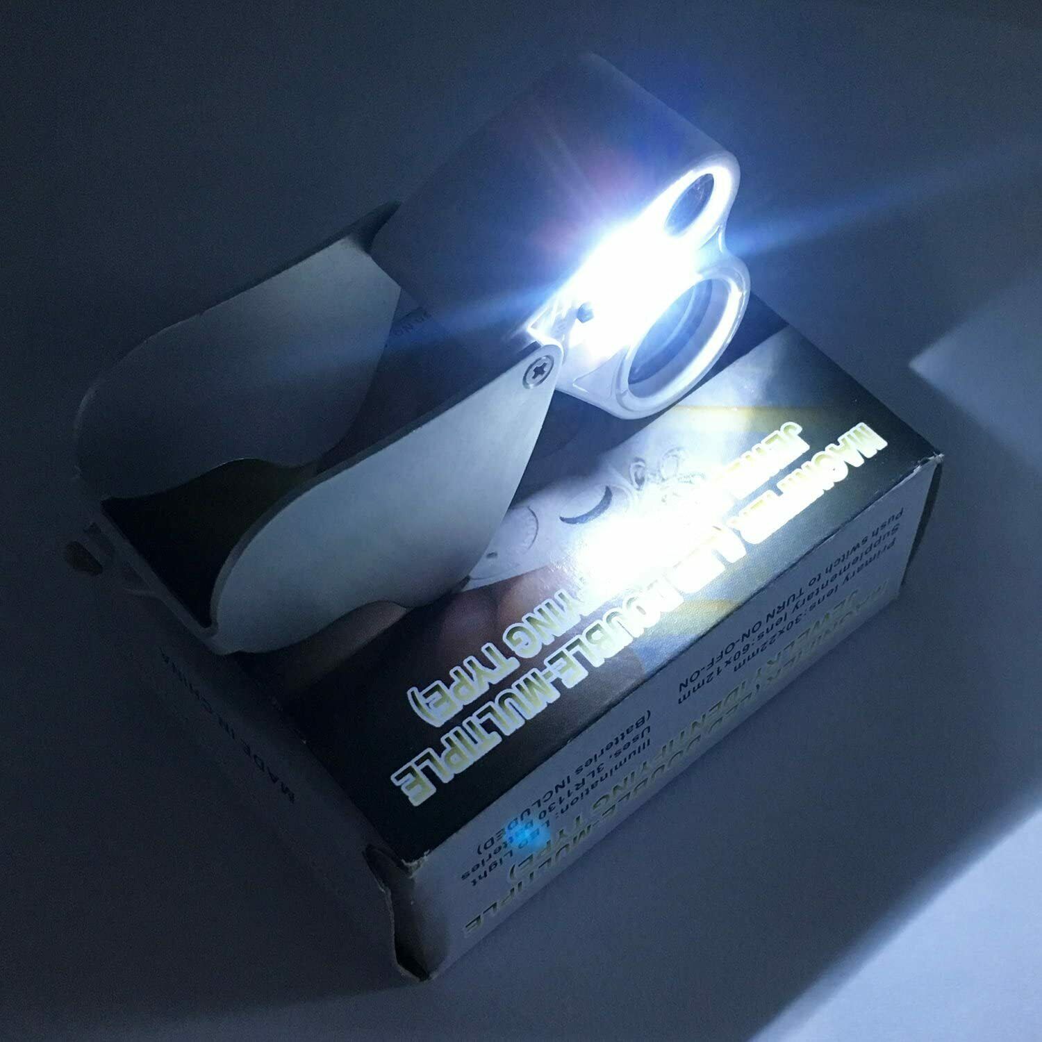 30 x 60 x Dual Lens Jewelers Eye Loupes Illuminated LED Metal Glass Magnifier