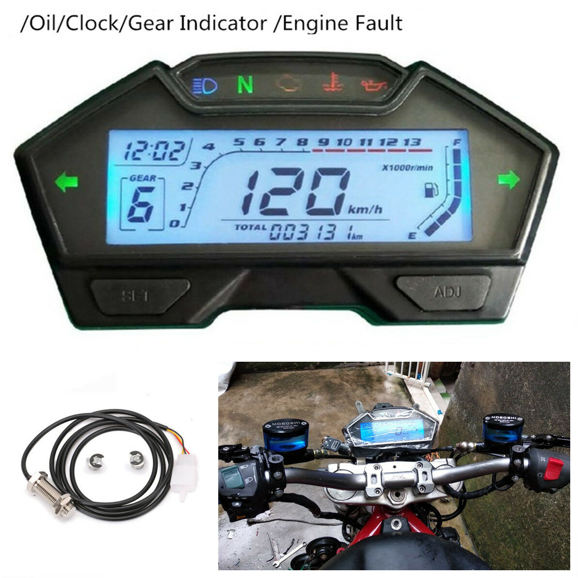 Combined function Gauge Turn Indicator N Gear ODO For 1,2,4 Cylinder Motorcycle