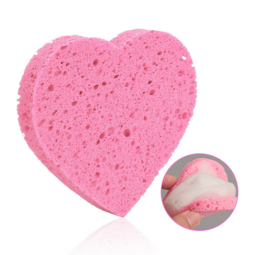 5x Heart Shape Face Cleansing Puffs Makeup Cosmetic Removal Cellulose Sponge
