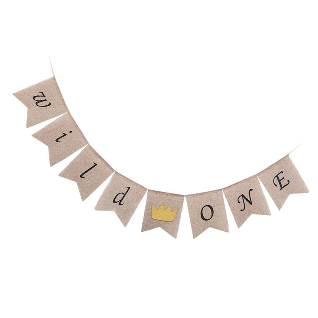 Shabby Chic Wild One Crown Printed Burlap Banner Garland Baby Shower 1st