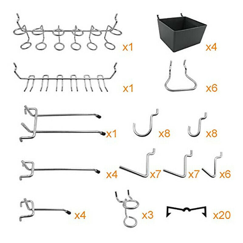 81Pcs Pegboard Hooks Assortment With Pegboard Bins Peg Locks Tools OrganizerBDA