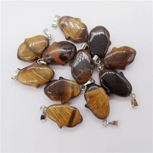15Pcs 20x15x5mm Natural Brown Tiger Eye Gem Tulip Flower Pendant Bead DIY HH9637
