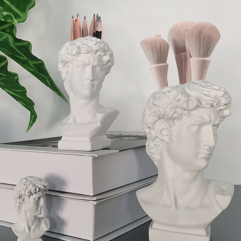 2Pcs Unique David Sculpture Statues Makeup Brush Holder Storage Flower Vase