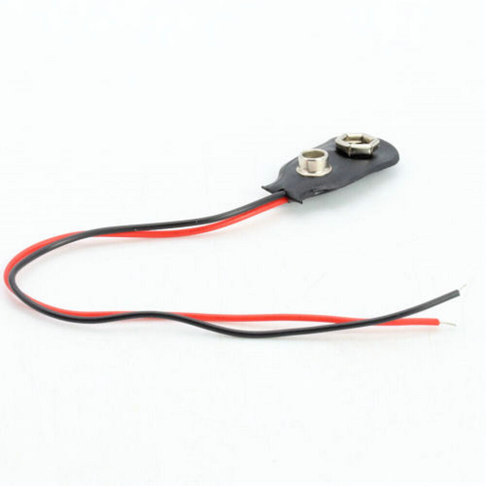 10 Pcs Snap 9V (9 Volt) Battery Clip Connector I Type Black w Cable Black