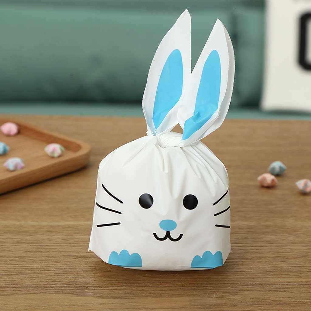 50 Pieces Cute Rabbit Bunny Cat Gift Bags Bakery Cookie Treat Bags Blue L