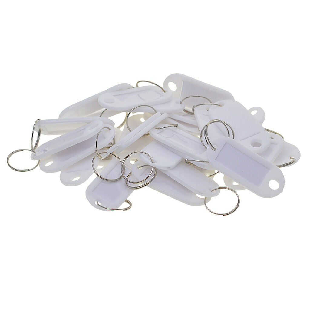 50x KEY TAGS Plastic Rings For ID Tags Card FOB Label Car White