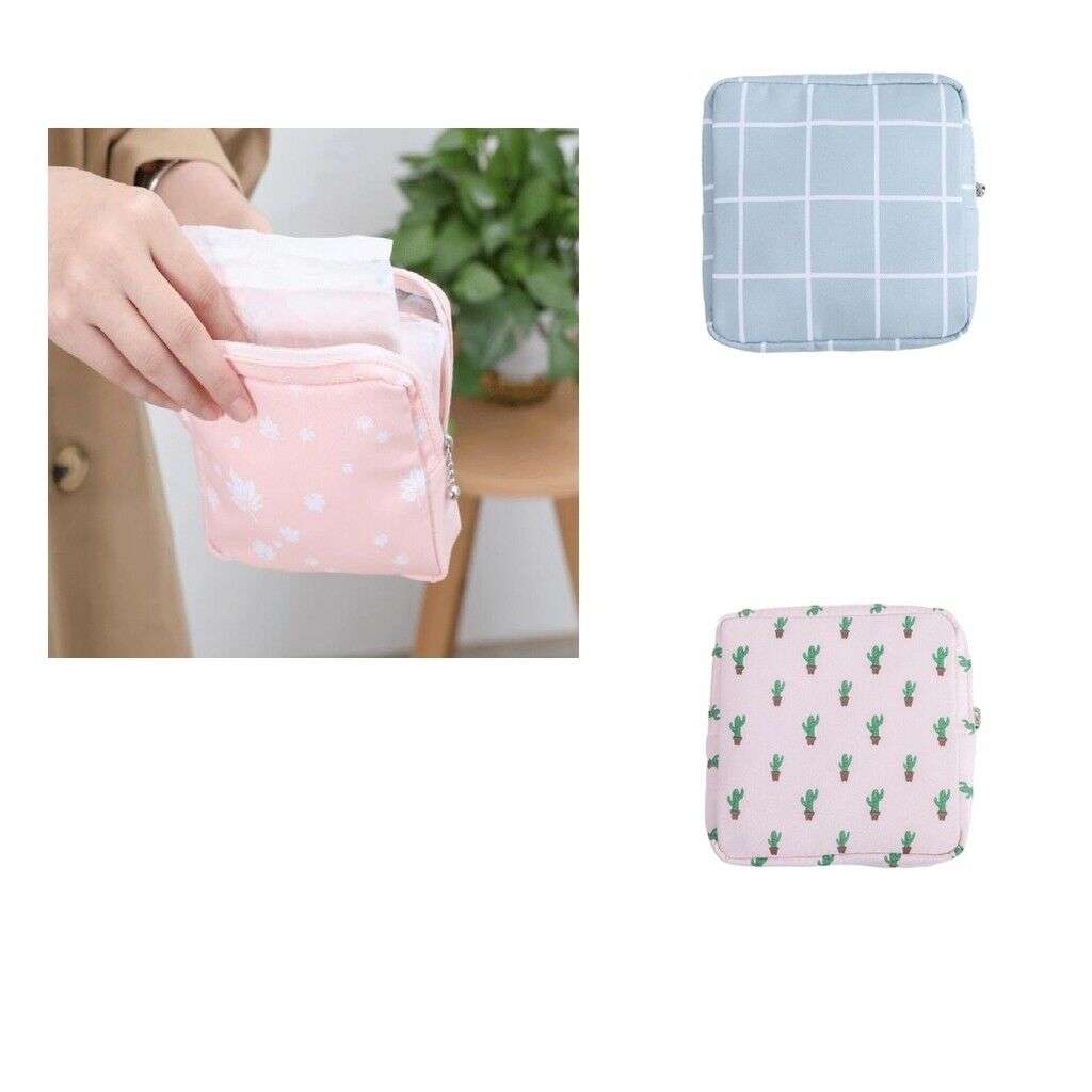 2 Pieces Zipper Cotton Sanitary Bag Pouch Earphones Storage Holder for Girls