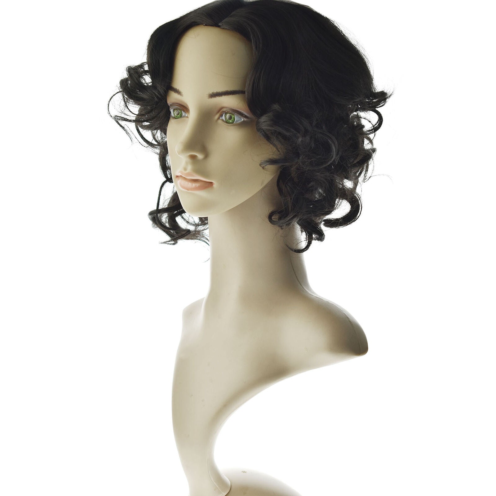 Ladies Short Curly Wigs Hair Pixie Wavy African Bob with Bangs Full Wigs Black