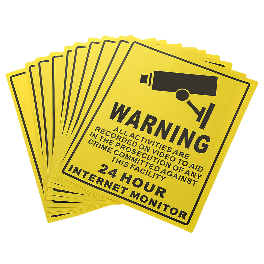 10 Pcs Security Surveillance Warning Sign Decals Stickers for CCTV Camera 24
