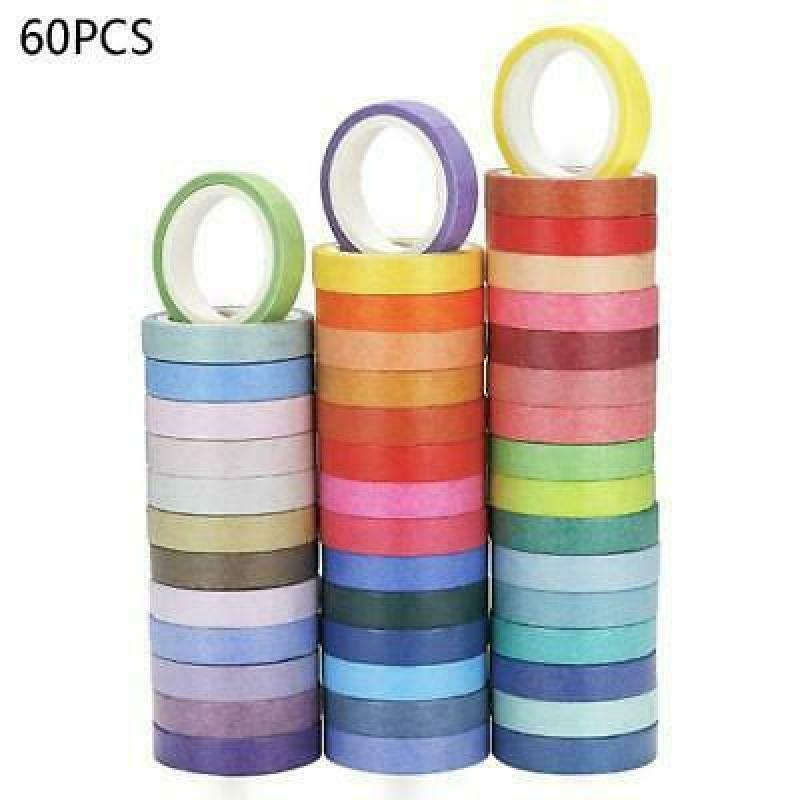 60 Rolls  Washi Masking Tapes | 8mm Wide Colorful Decorative Masking DIY E Tapes