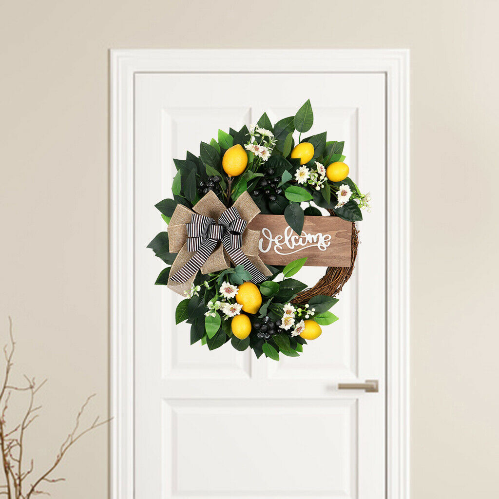 Artificial Eucalyptus Lemon Wreath Porch Home Fruit Garland Decorative