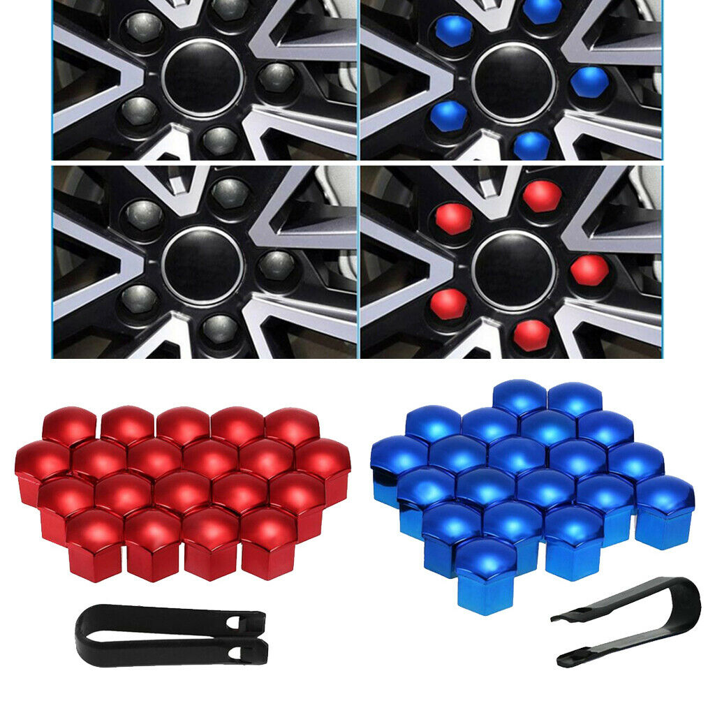 40pcs 17mm Deep Wheel Lug Nut Bolt Cover Tyre Screw Protector Decor Blue Red
