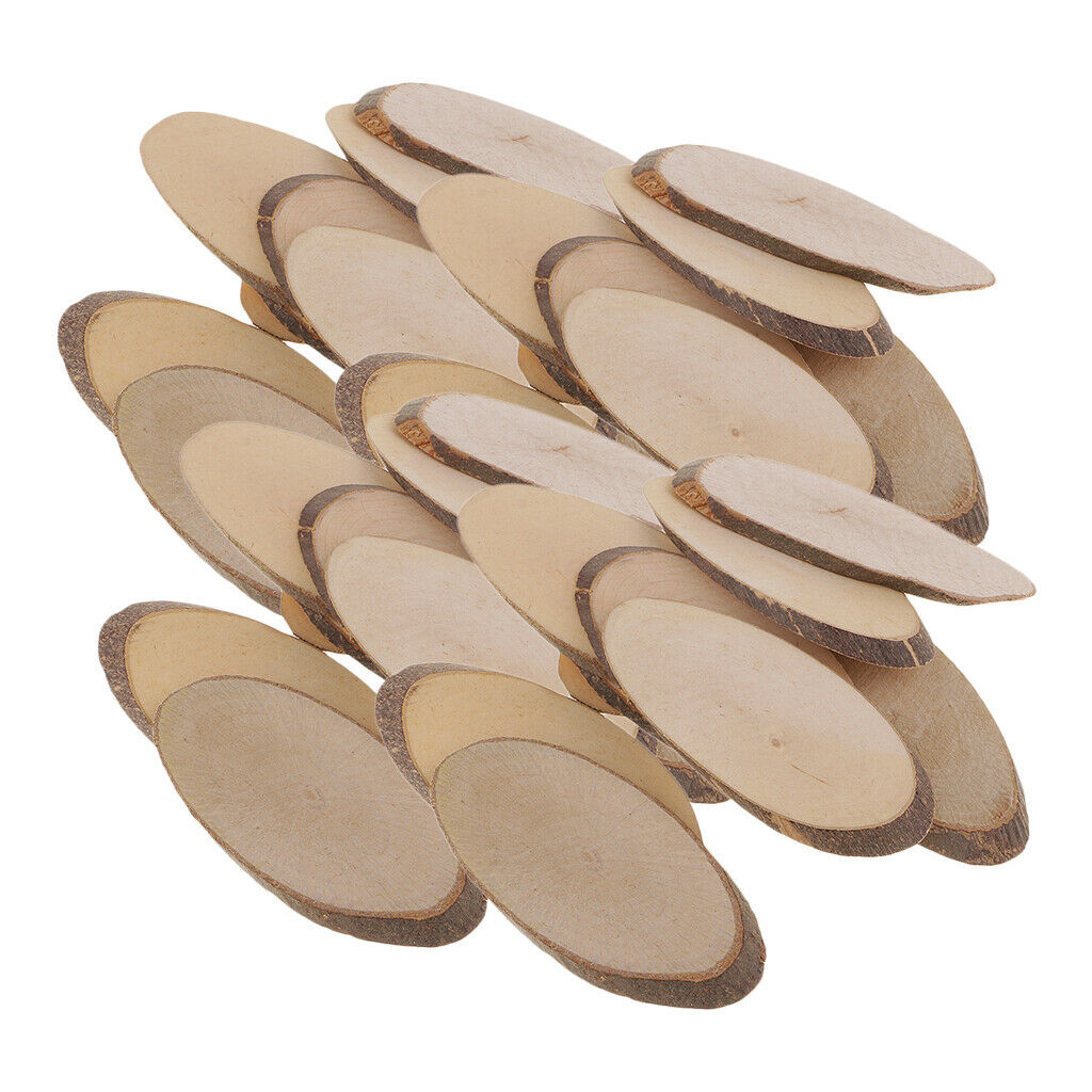 40x Oval Shapes Wood Log Slices Natural Tree Bark Decorative Embellishment Craft