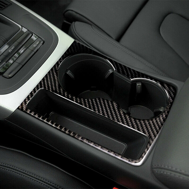 For Audi A4 B8 A5 2009-2015 Carbon Fiber Water Cup Holder Panel Frame Cover Trim
