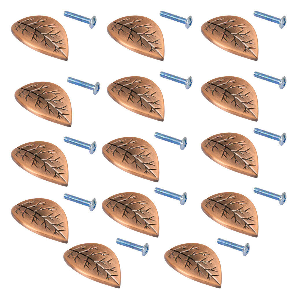 14Pcs Rural Leaf Shape Metal Door Pull Drawers Cabinet Knob Handle w/ Screws