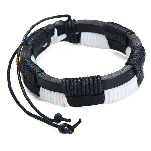 2 Pcs Surfer Style Leather Braided Bracelet Wristband for Men Women Adjustable